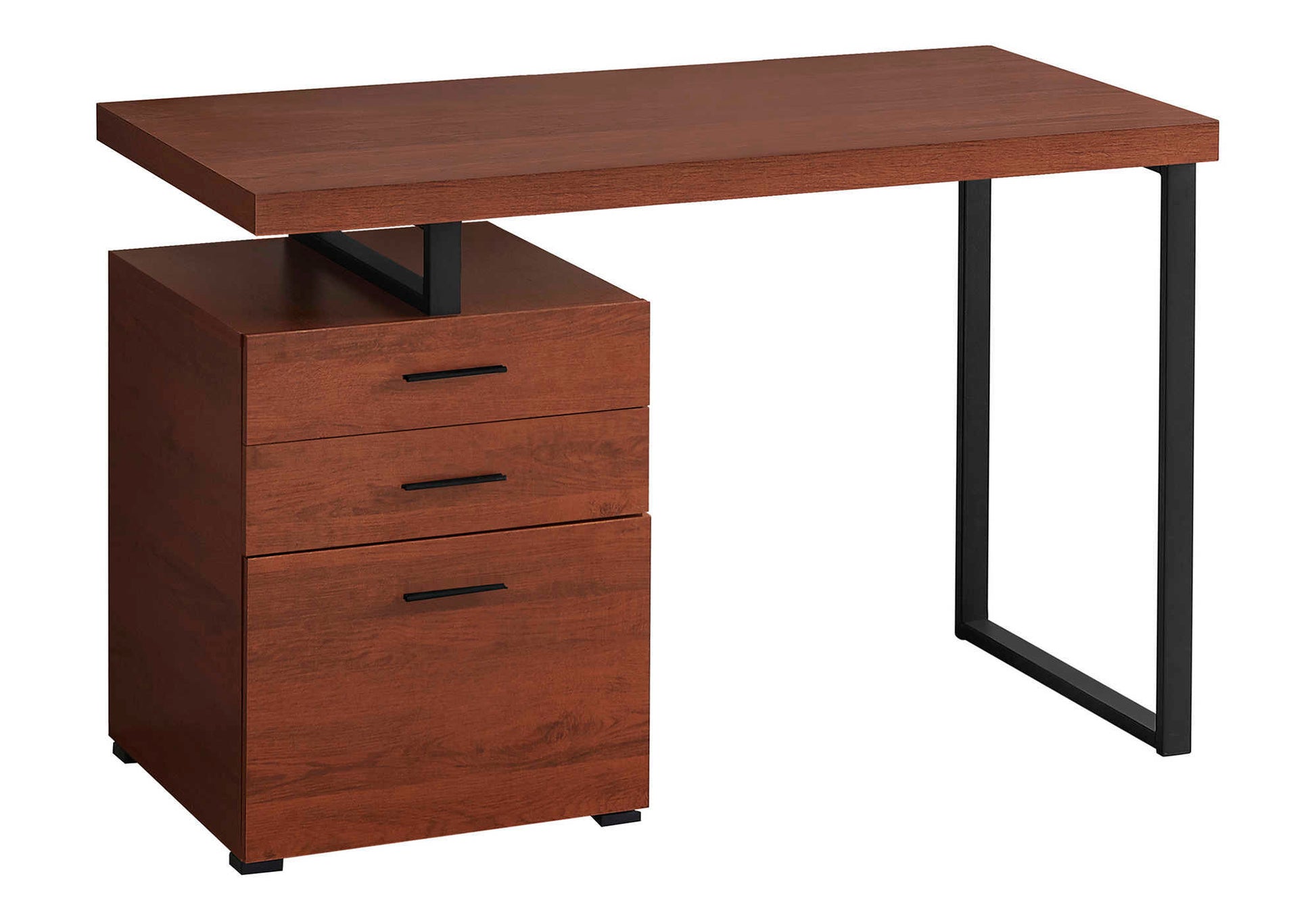 Computer Desk, Home Office, Laptop, Left, Right Set Up, Storage Drawers, 48"L, Work, Brown Laminate, Black Metal, Contemporary, Modern Cherry Particle Board