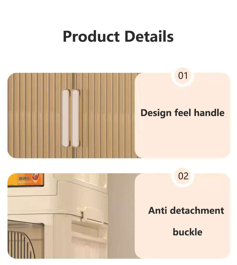 19.69" Side Wide Folding Storage Cabinet ,3 Tiers,19.69" 11.81" 31.1",Collapsible Storage Bins With Magnetic Door, Plastic Storage Cabinet With Wheels, Closet Organizers And Storage Containers Cream White Plastic