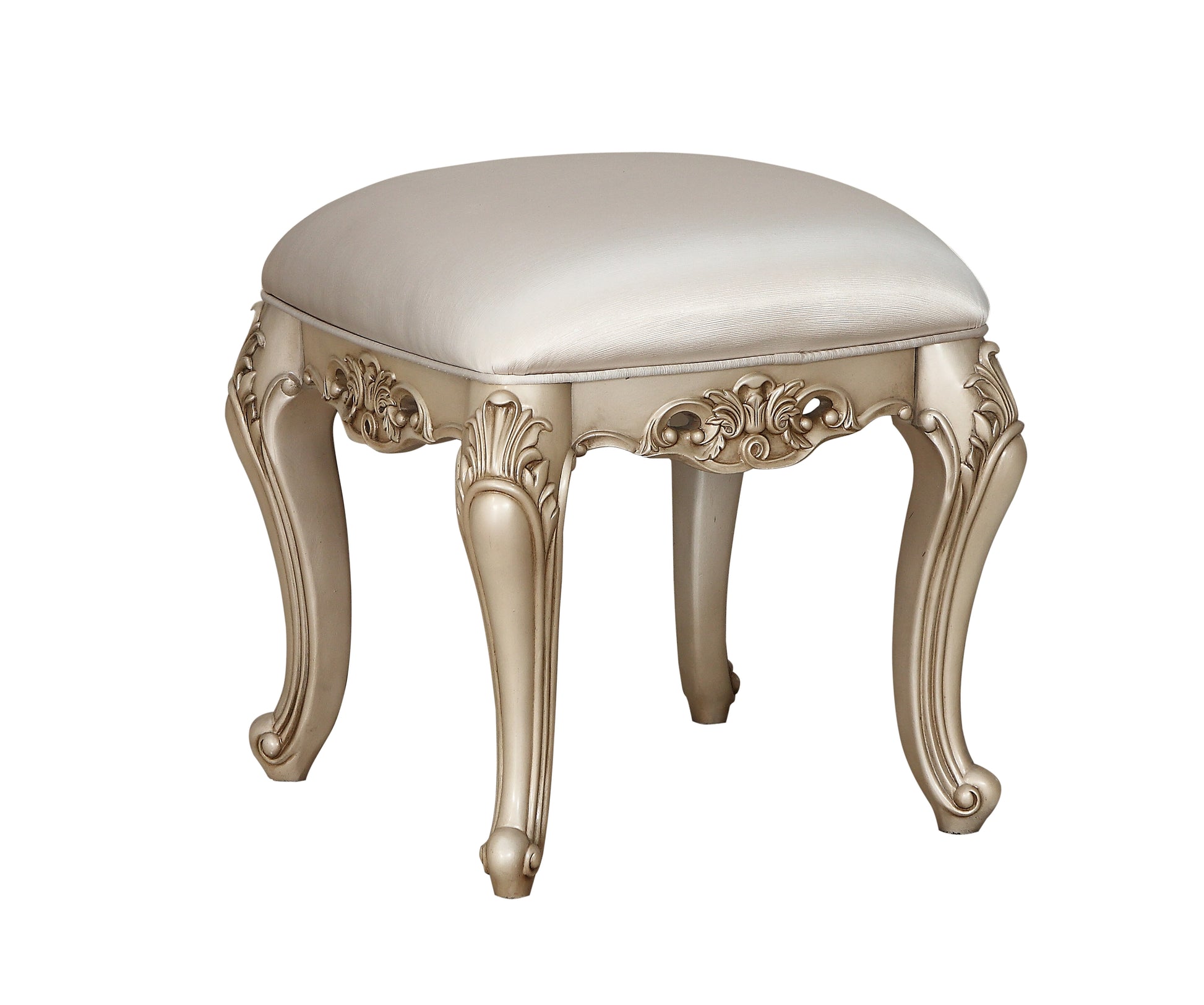 Ivory And Golden Ivory Vanity Stool With Cabriole Legs Ivory Gold Bedroom Rectangular Beige Wood Fabric