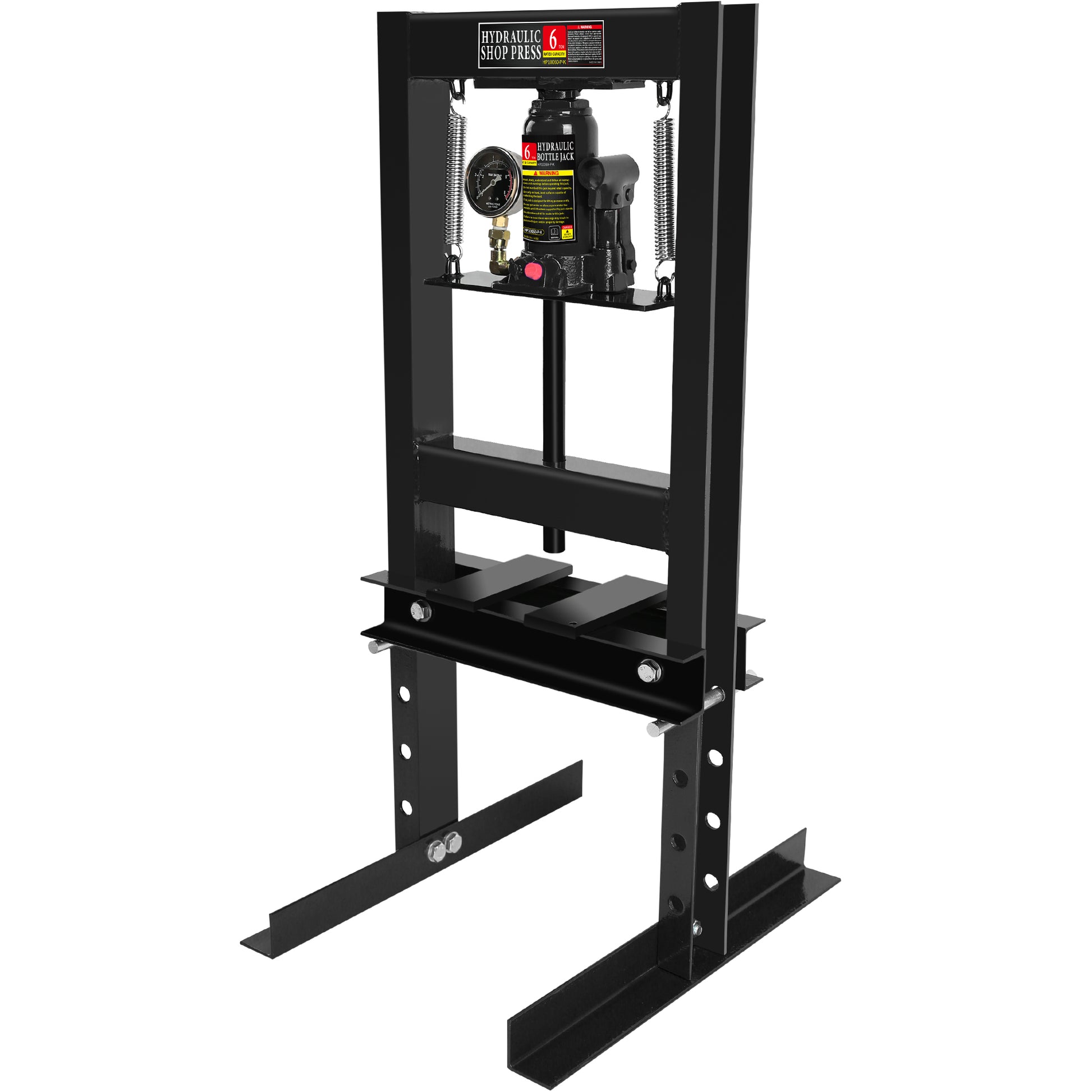 6 Ton Hydraulic Shop Floor Press, With Pressure Gauge Steel H Frame Shop Press With Steel Plates Adjustable Working Table, Black Black Steel