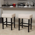 Laramie Linen Fabric Counterstools, 2 Pcs Set, Beige Beige Black Fabric