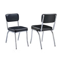 Set Of 2 Upholstered Side Chairs, Black And Chrome Solid Black,Chrome Rectangular Side Chair Set Of 2 Chrome,Polyvinyl Chloride