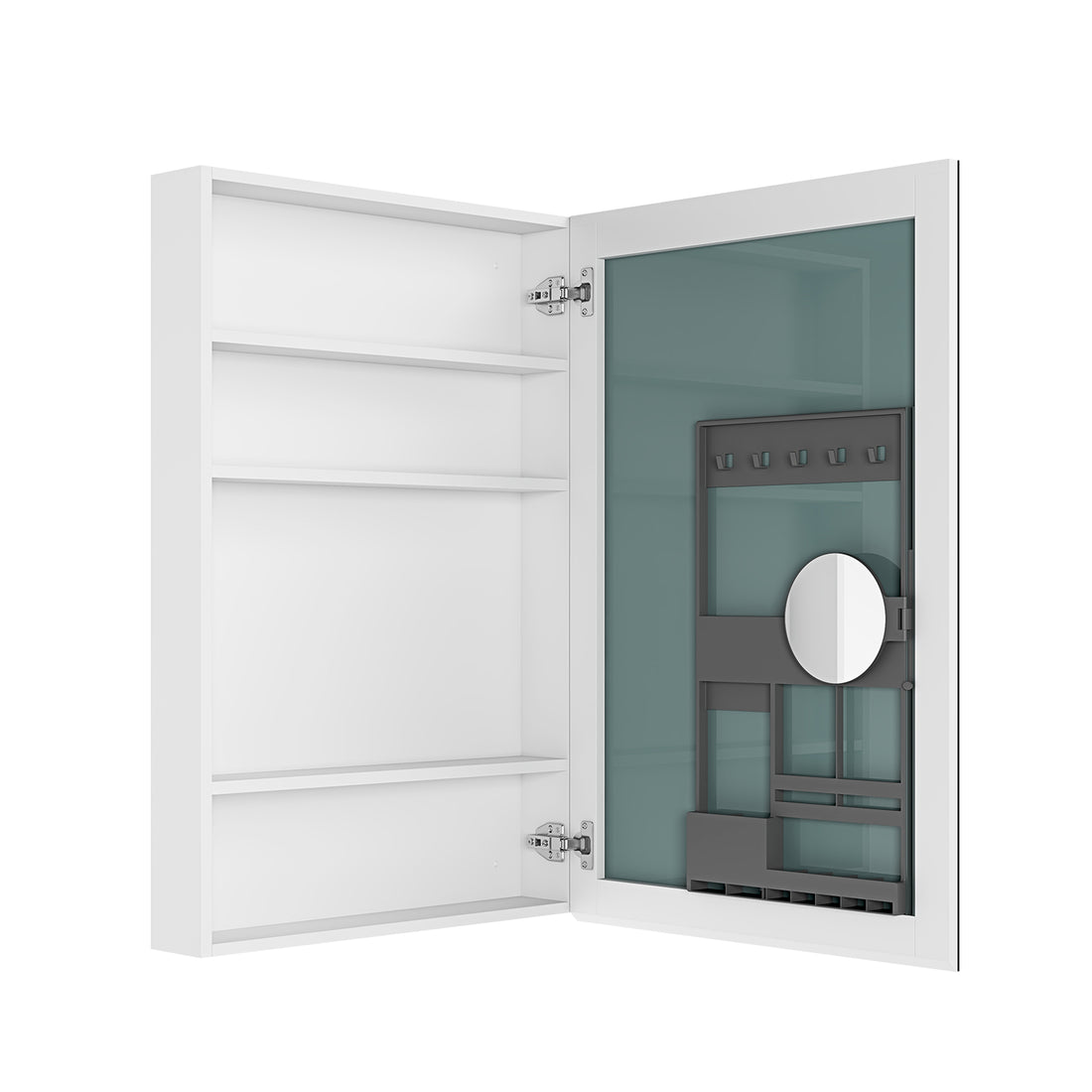 24'' W X 36'' H Surface Frameless Mirror Medicine Cabinet, Beveled Mirror Edges Bathroom Medicine Cabinet, Right Opening Door White Engineered Wood