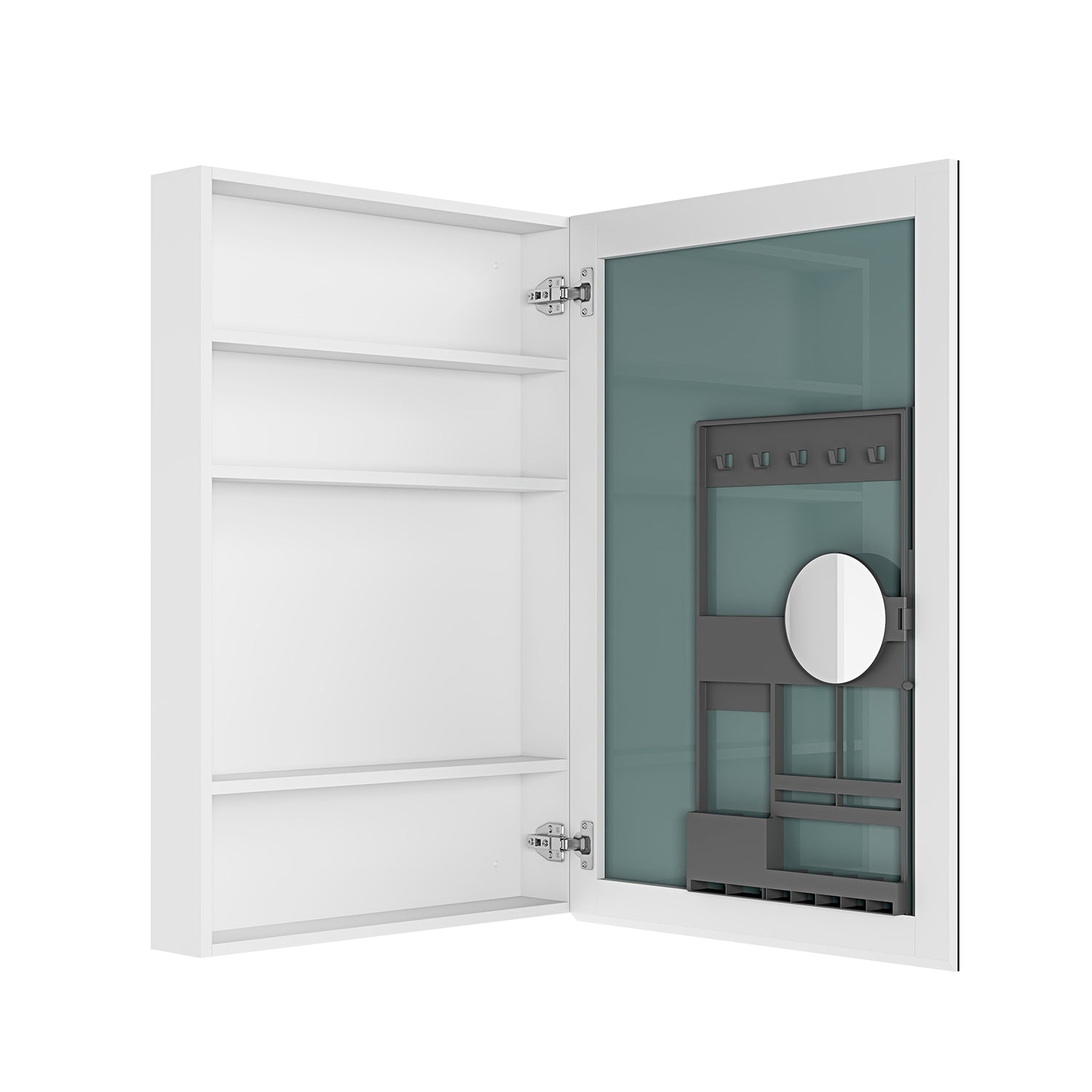 24'' W X 36'' H Surface Frameless Mirror Medicine Cabinet, Beveled Mirror Edges Bathroom Medicine Cabinet, Right Opening Door White Engineered Wood