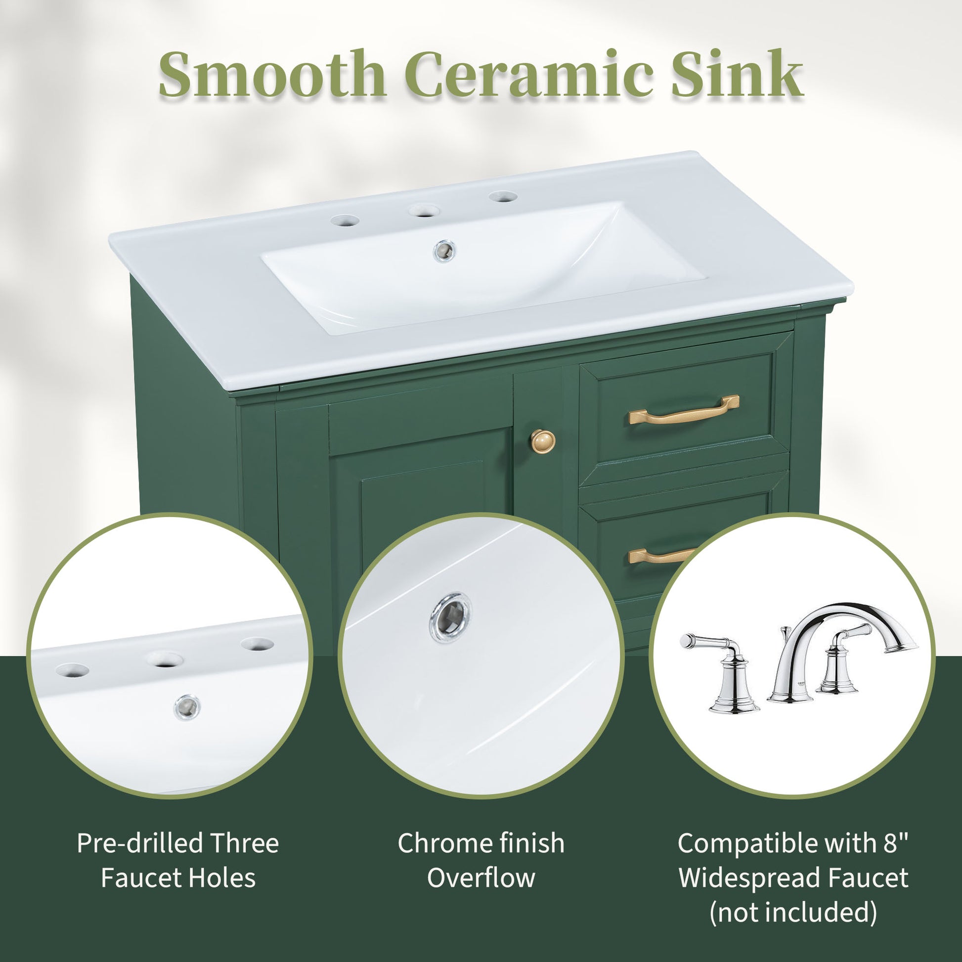 30" Bathroom Vanity With Sink, One Package, Green Bathroom Cabinet With Drawers, Solid Frame And Mdf Board Green Solid Wood Mdf