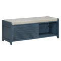 Distressed Shutter Storage Bench With Acacia Veneer For Retro Charm For Living Room, Entryway Navy Navy Mdf