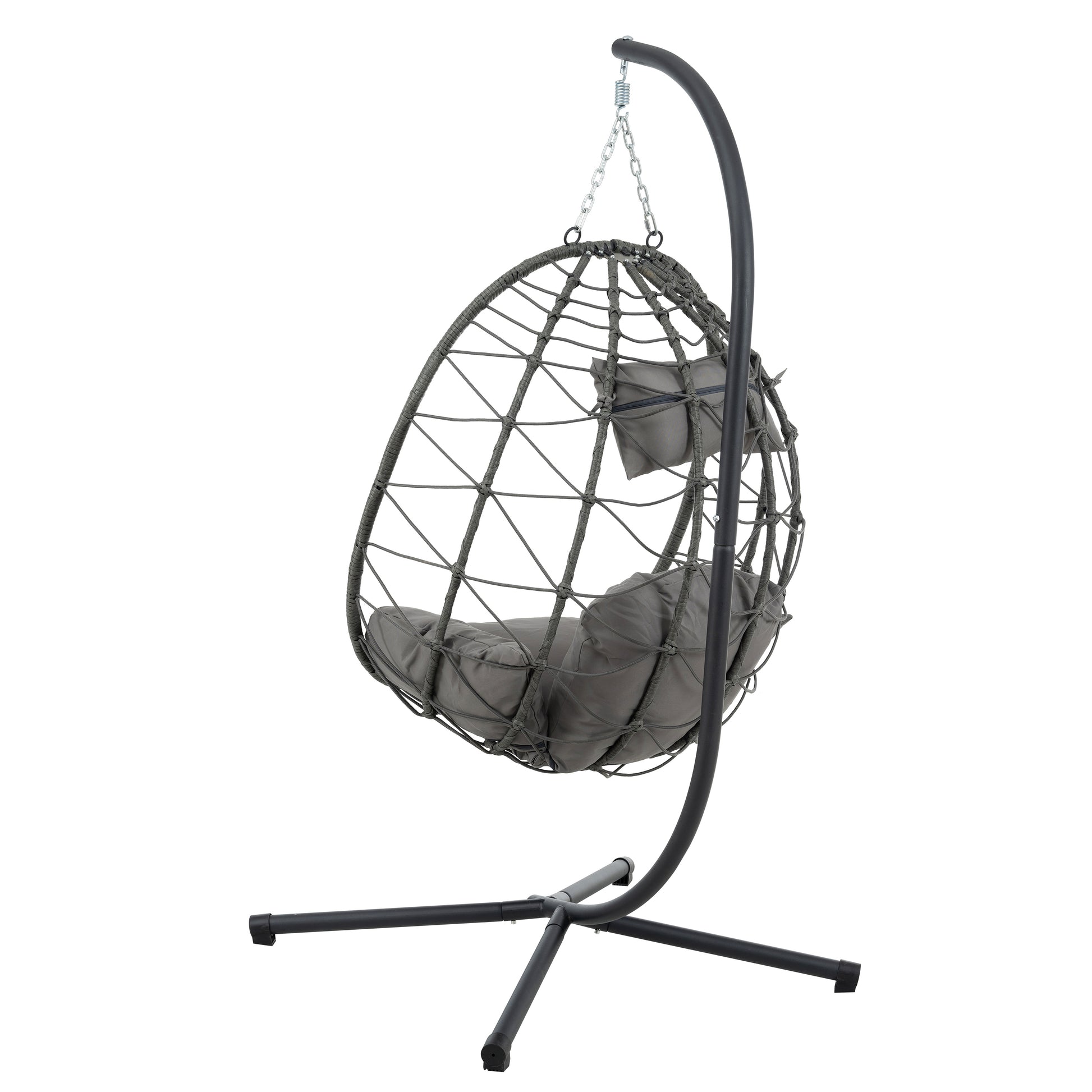 Egg Chair With Stand Indoor Outdoor Swing Chair Patio Wicker Hanging Egg Chair Hanging Basket Chair With Stand For Bedroom Living Room Balcony Gray Steel