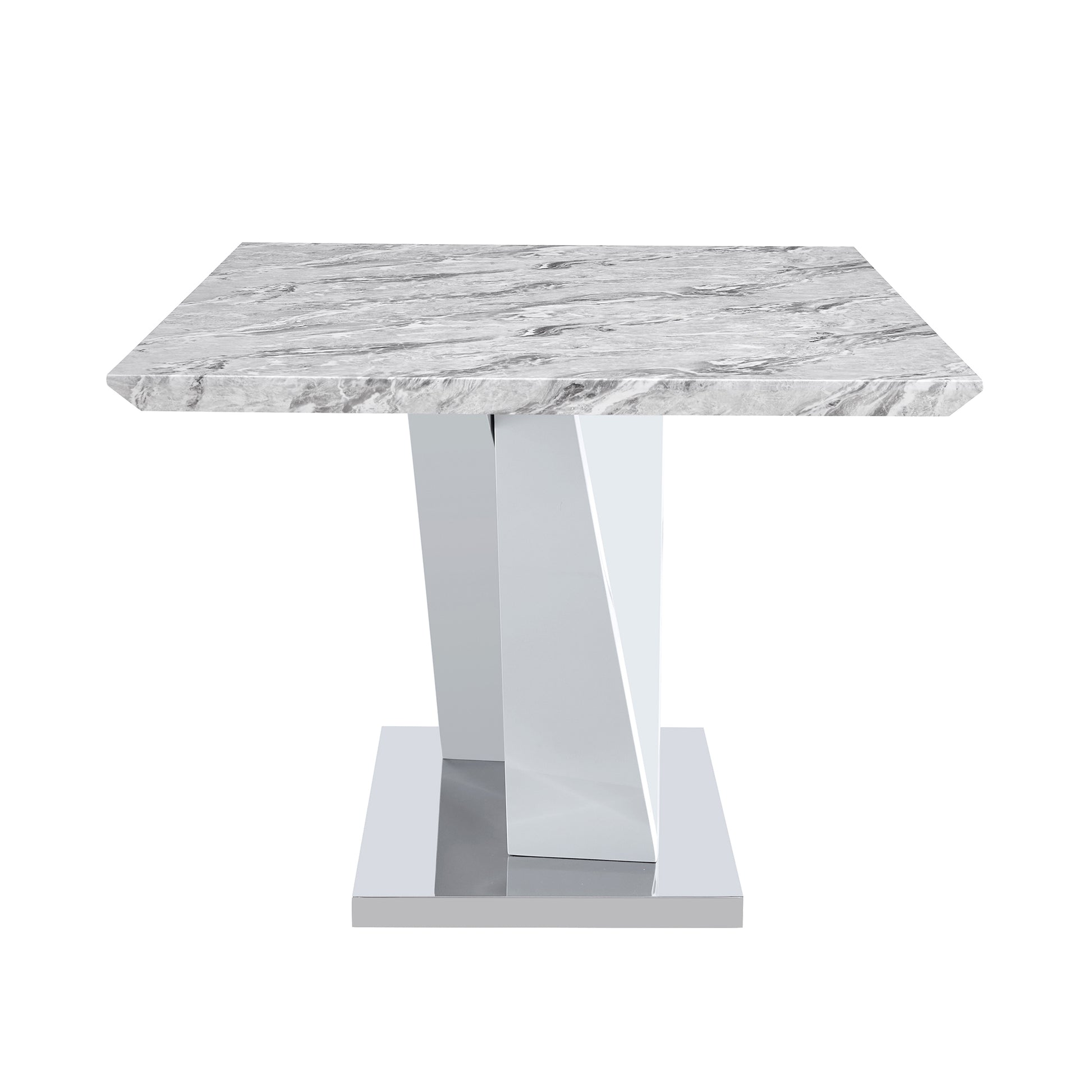 1 Table And 8 Chairs Set.Modern Grey Mdf Faux Marble Dining Table With Double V Shaped Supports.Paired With 8 Modern Pu Artificial Leather Soft Cushion With Silver Metal Legs.F Vv,C 1162 Gray Silver Seats 8 Mdf Metal