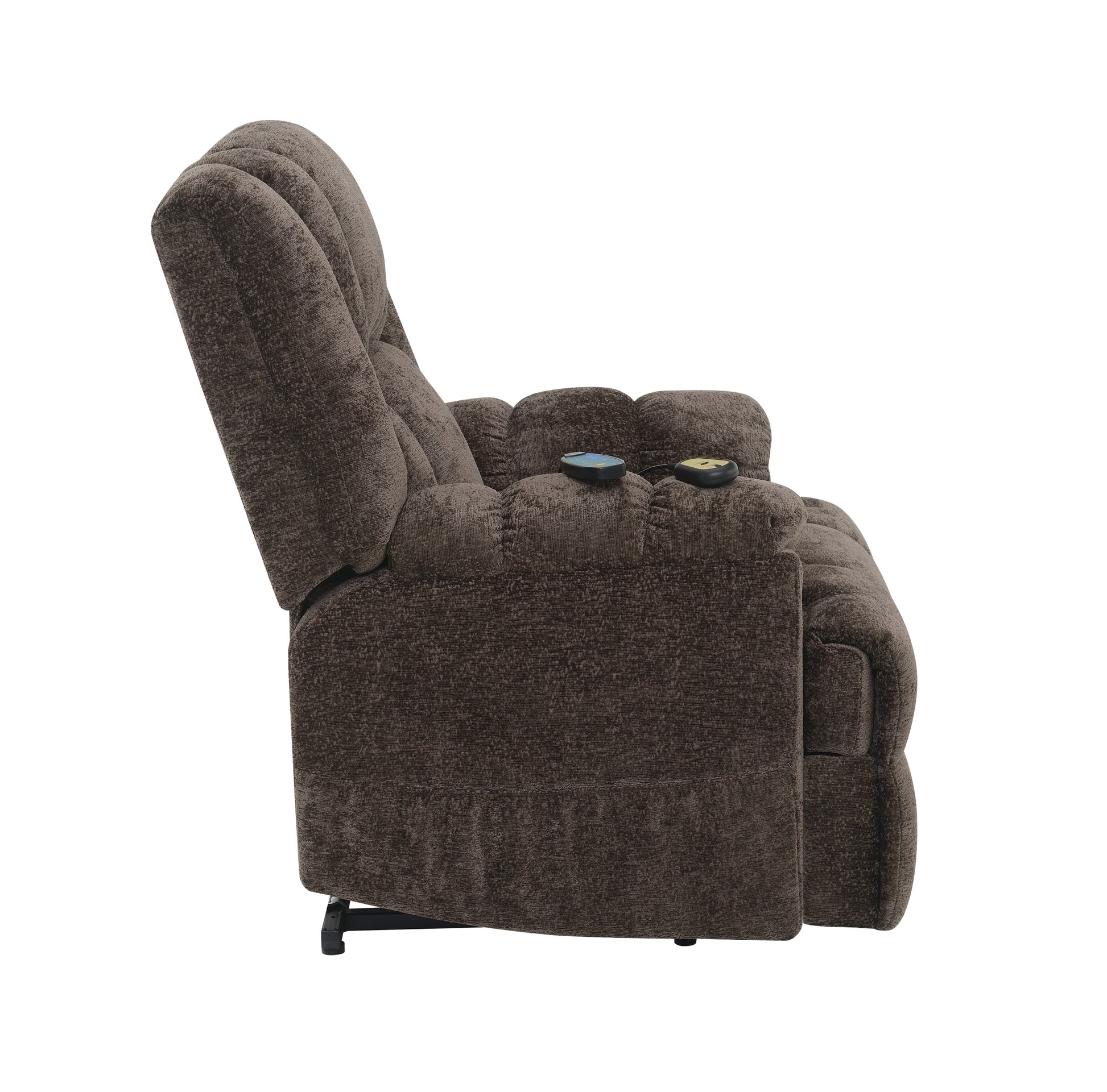 Brown Power Lift Recliner With Heating And Massage Brown Chenille Power Remote Metal Primary Living Space Tight Back Push Button Pillow Top Arms Chenille
