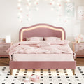 Queen Size Velvet Upholstered Smart Led Bed Frame With Adjustable Height Headboard,No Box Spring Needed,Easy Assembly,Pink Box Spring Not Required Queen Pink Wood Bedroom Cute,Modern Bed Frame Wood