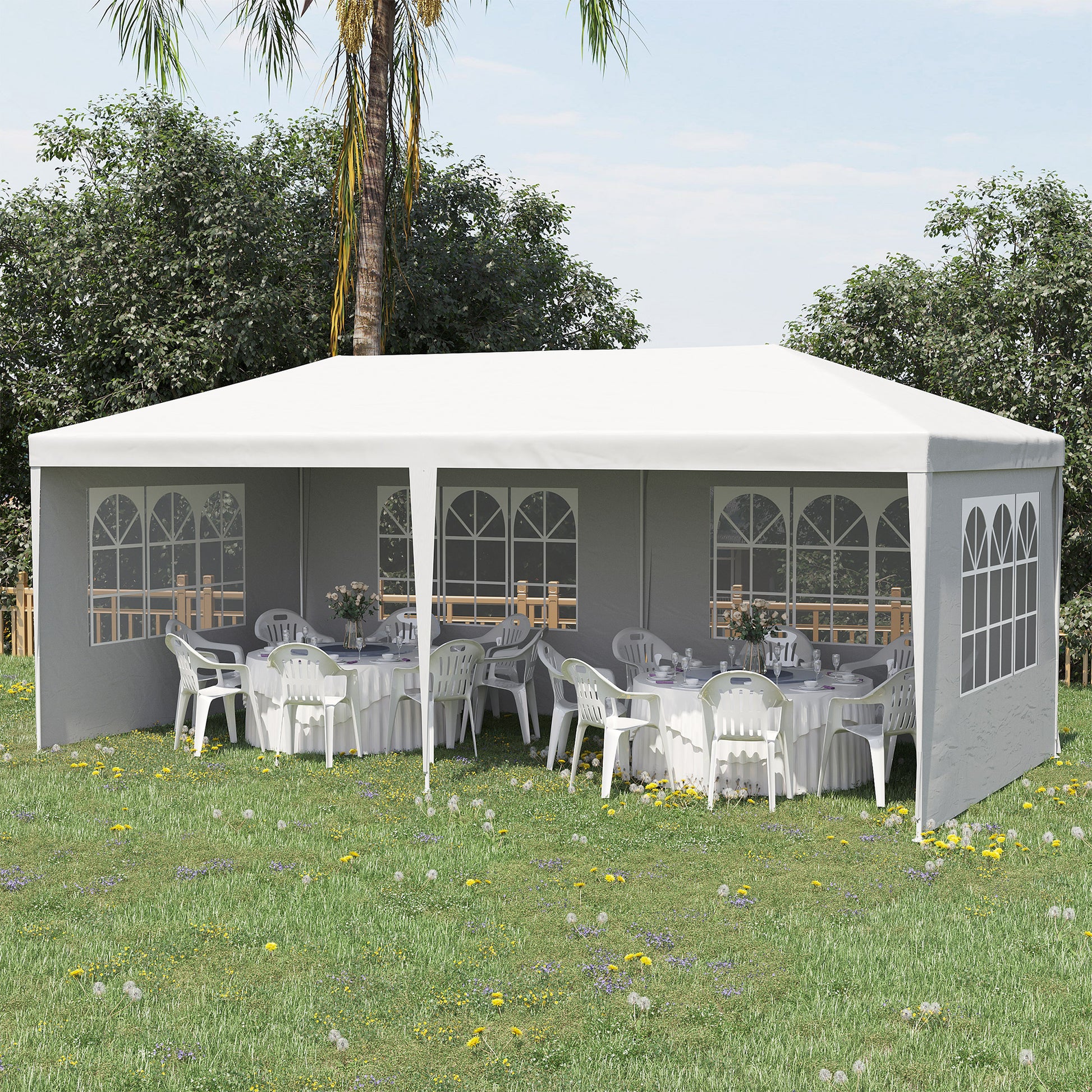 Outsunny 10' X 20' Large Party Tent, Events Shelter Canopy Gazebo With 4 Removable Side Walls, Shade Shelter For Weddings, White White Steel