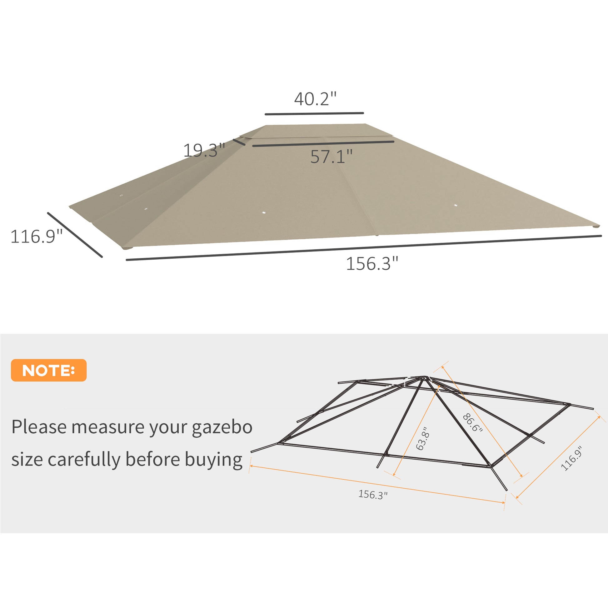 Outsunny 10' X 13' Gazebo Canopy Replacement, Outdoor Gazebo Cover Top Roof Replacement With Vents And Drain Holes, Top Cover Only , Khaki Brown Polyester