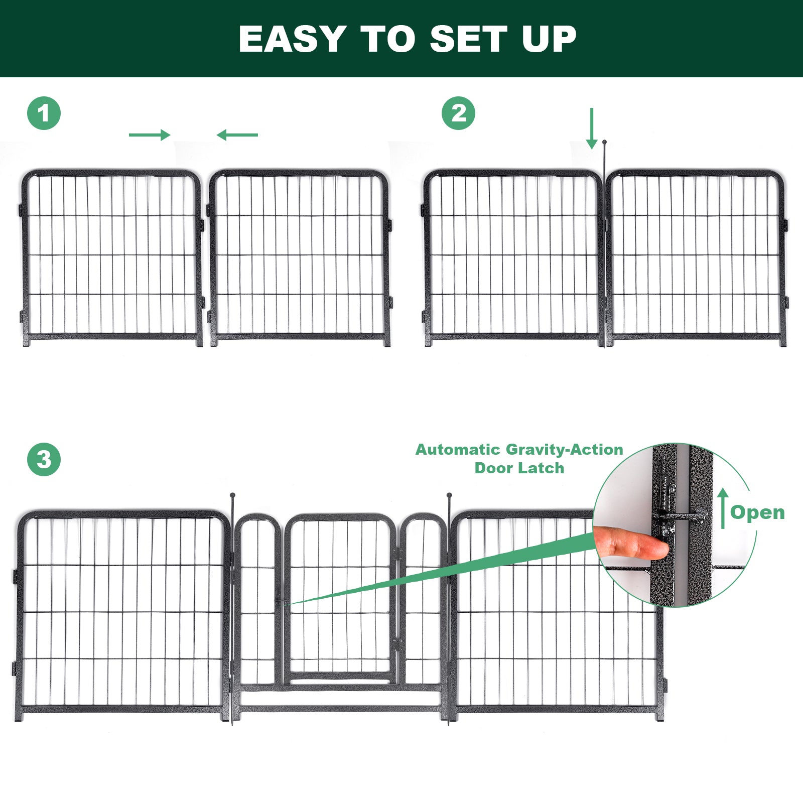 16 Panels Dog Playpen For Outdoor,Yard,Camping,24"Height Dog Fence With 2 Doors. Black Steel