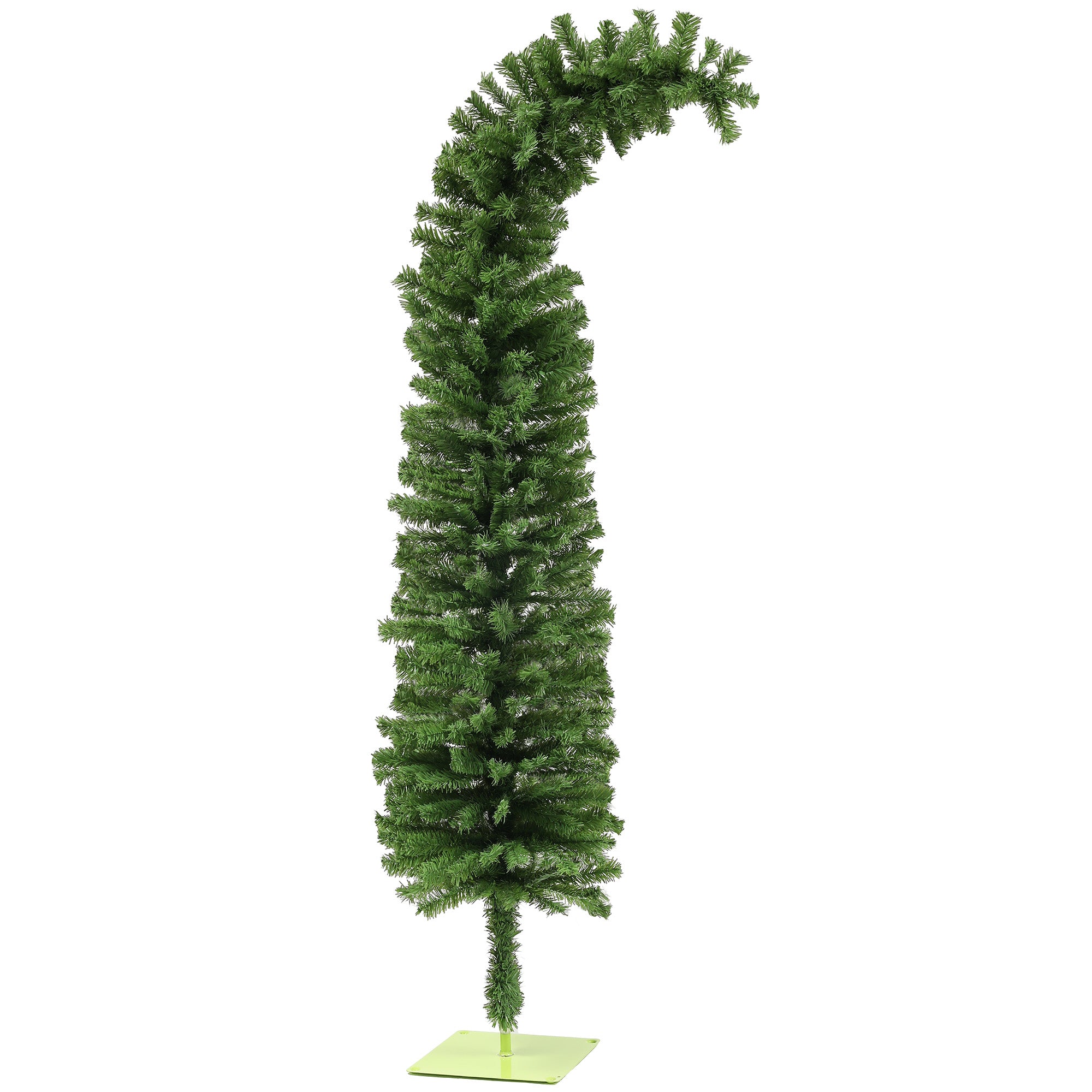 Homcom 6Ft Whimsical Pencil Christmas Tree, Slim Artificial Christmas Tree With Bendable Top, 400 Branch Tips And Metal Base, Home Indoor Party Holiday Decoration, Green Green Plastic