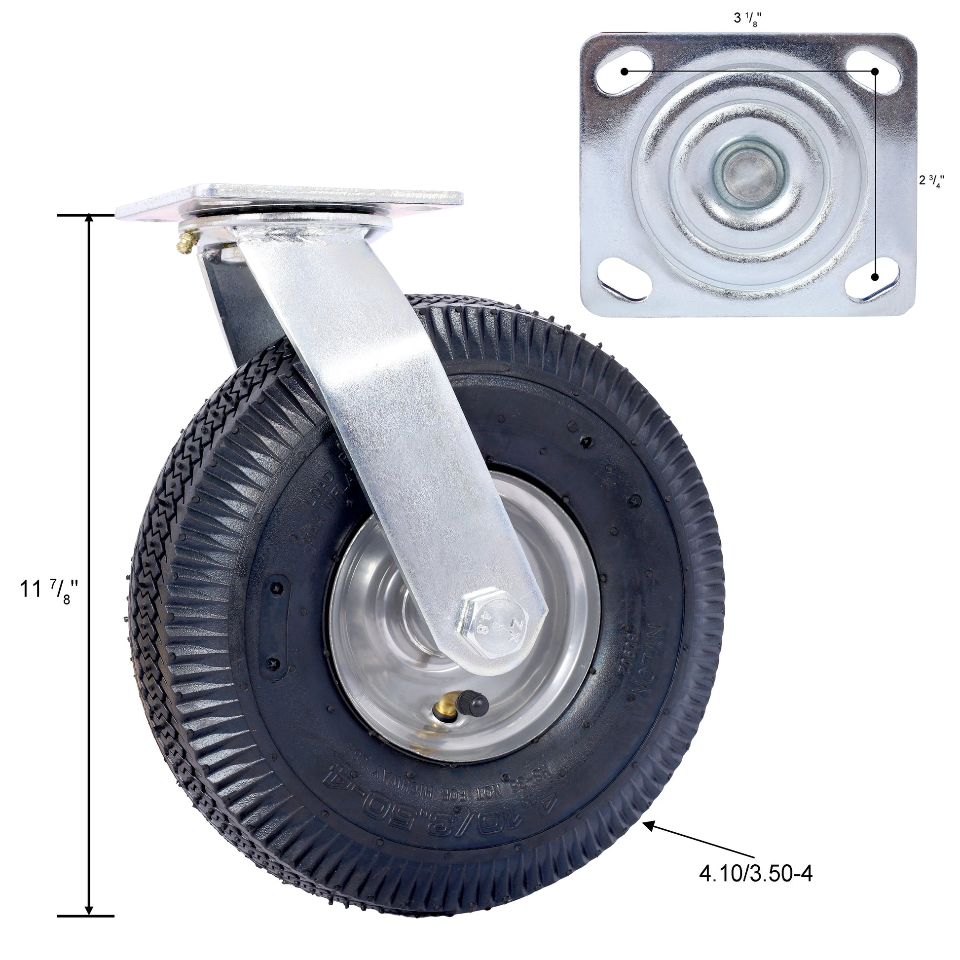 4Pcs 10In Caster Pneumatic Tire 2Pcs Swivel 2Pcs Rigid , Caster Wheel, Swivel Plate, Steel Hub With Ball Bearings, 5 8 Inch Bore Centered Axle Black Black Rubber