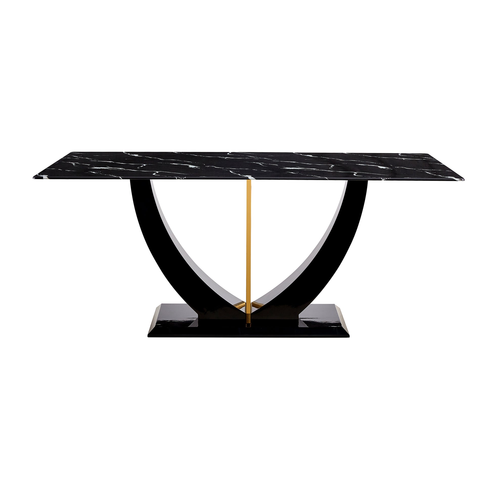 Table And Chair Set, Modern Dining Table, Patterned Table Top And Black Mdf Table Legs, Soft And Comfortable Dining Chair, Perfect For Dinner, Meetings, Home And Office Decor Black Mdf Glass