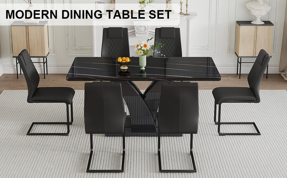 Table and chair set, modern dining table, black black-mdf