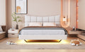 Full Size Upholstered Platform Bed With Led Lights,Usb Ports And Outlets,Linen Fabric,Beige Full Beige Wood Metal