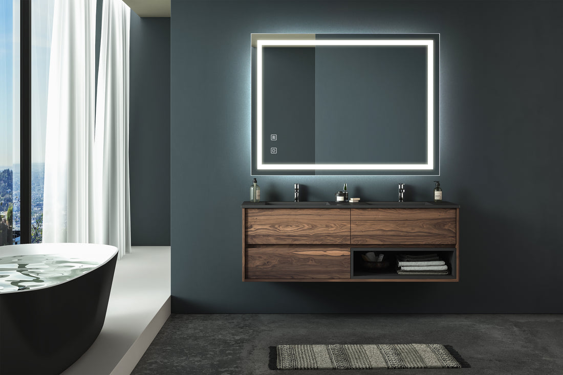 36X28 Inch Bathroom Led Classy Vanity Mirror With Focused Backplane,High Lumen,Dimmable Touch,Wall Switch Control, Anti Fog ,Cri 95 Adjustable 3000K 4500K 6000K ,Ip54 Waterproof Vertical & Horizontal Silver Glass