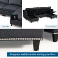 Convertible Sectional Sofa With Storage Seat 6 Seat Sofa With Reversible Chaise U Shaped Sectional Couch For Living Room,Dark Grey Black Fabric 6 Seat