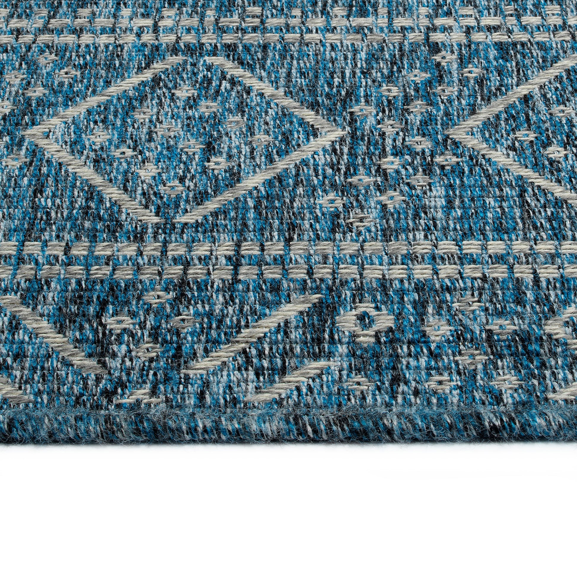 Modern, Transitional, Geometric, Southwestern, Textured High Low Cut & Loop 5'3" X 7'6" Rectangle Area Rug Blue Polypropylene