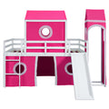 Full Size Loft Bed With Slide Pink Tent And Tower Pink Old Sku:Wf298771Aah Full Pink Solid Wood