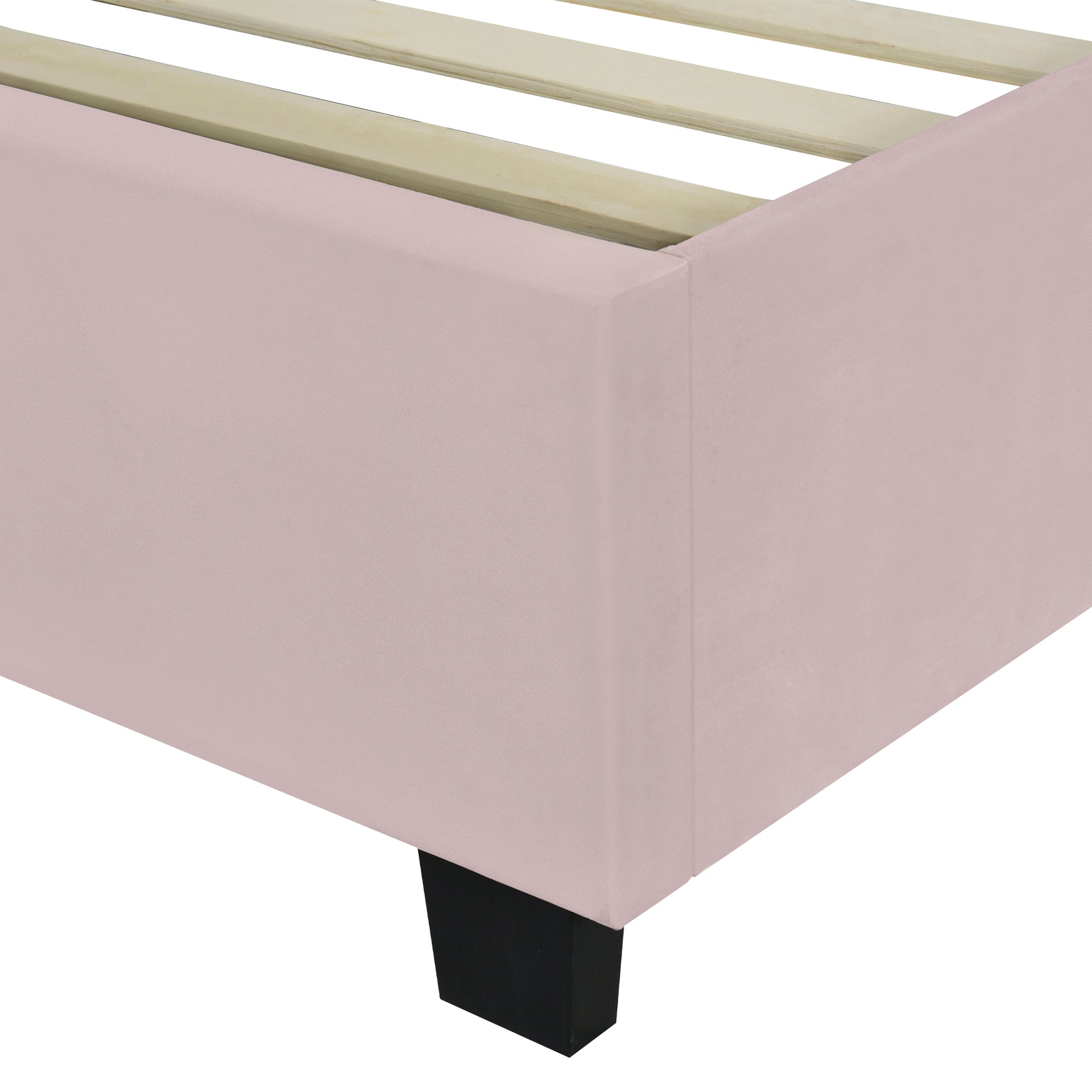 Full Size Upholstered Platform Bed With Big Headboard, Bedroom Furniture, Velvet, Pink Full Pink Plywood