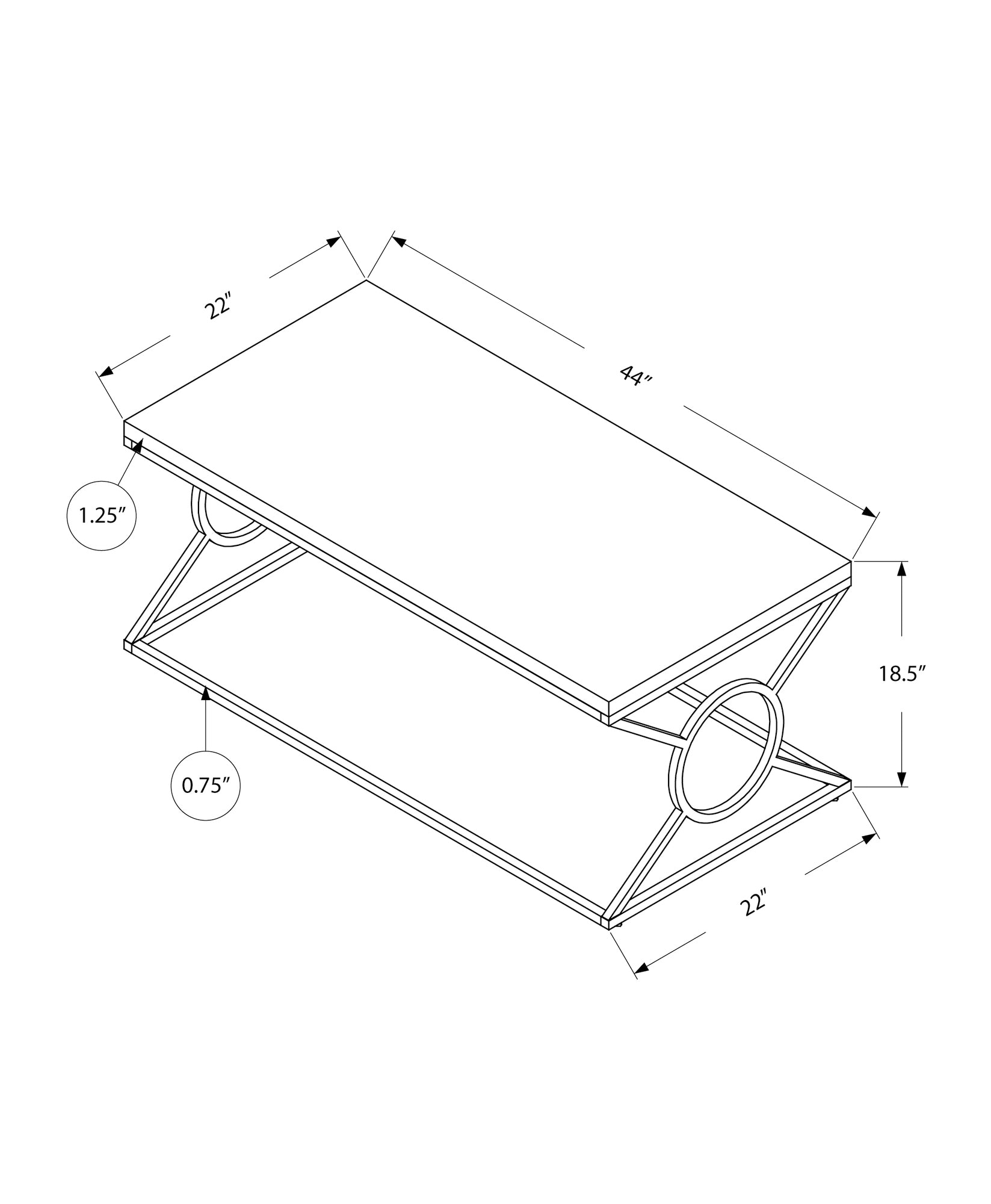 Coffee Table, Accent, Cocktail, Rectangular, Living Room, 44"L, Glossy White Laminate, Chrome Metal, Contemporary, Modern White Metal