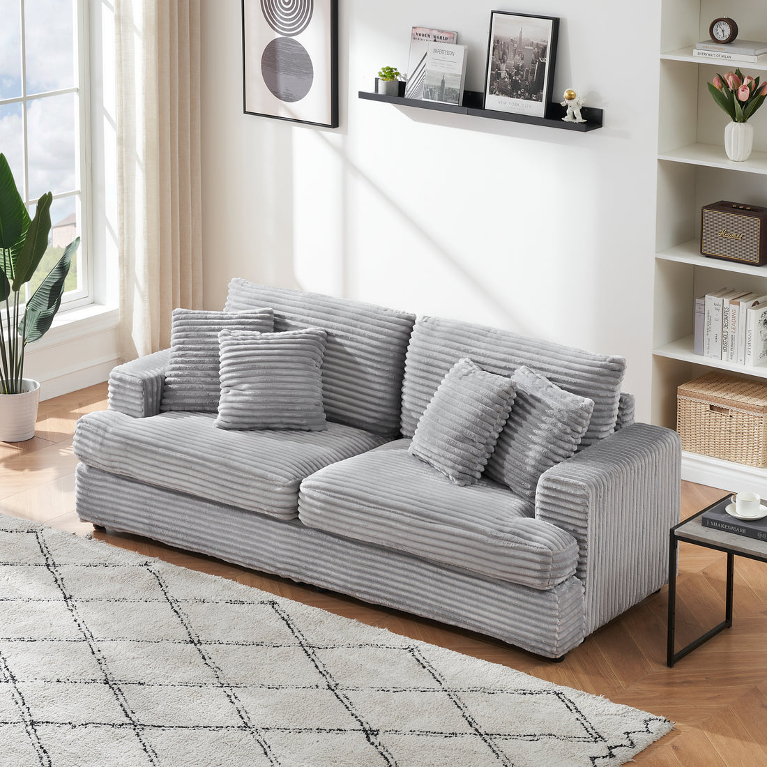 79.3Nch Corduroy Sofa With 4 Matching Toss Pillows Sleek Design Spacious And Comfortable 3 Seater Couch For Modern Living Room,Gray Gray Corduroy 3 Seat