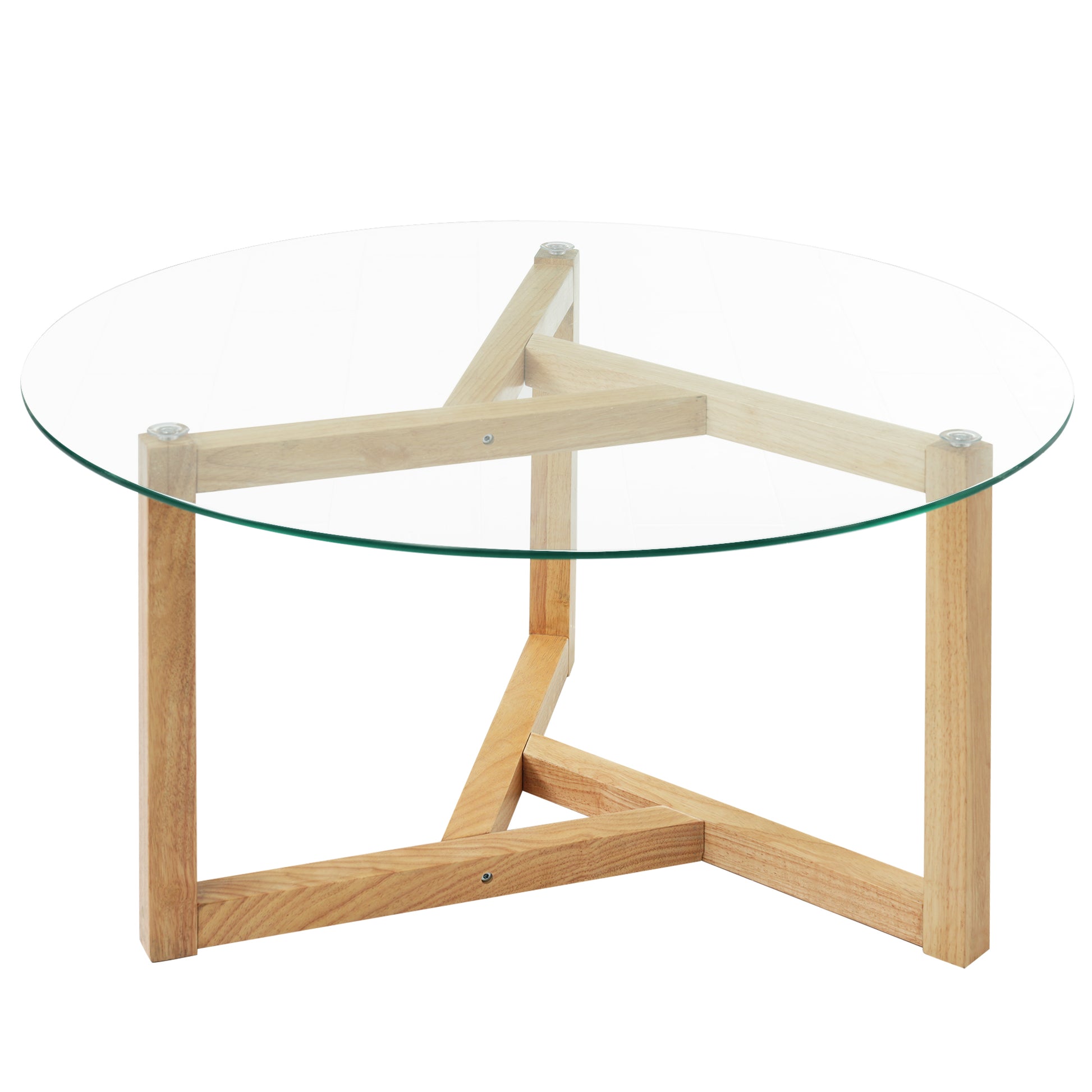 Picture Round Glass Coffee Table Modern Cocktail Table Easy Assembly With Tempered Glass Top & Sturdy Wood Base, Natural Old Sku: Wf190112Aal Natural Glass