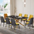 Large modern minimalist rectangular dining table with black+gold-glass+metal