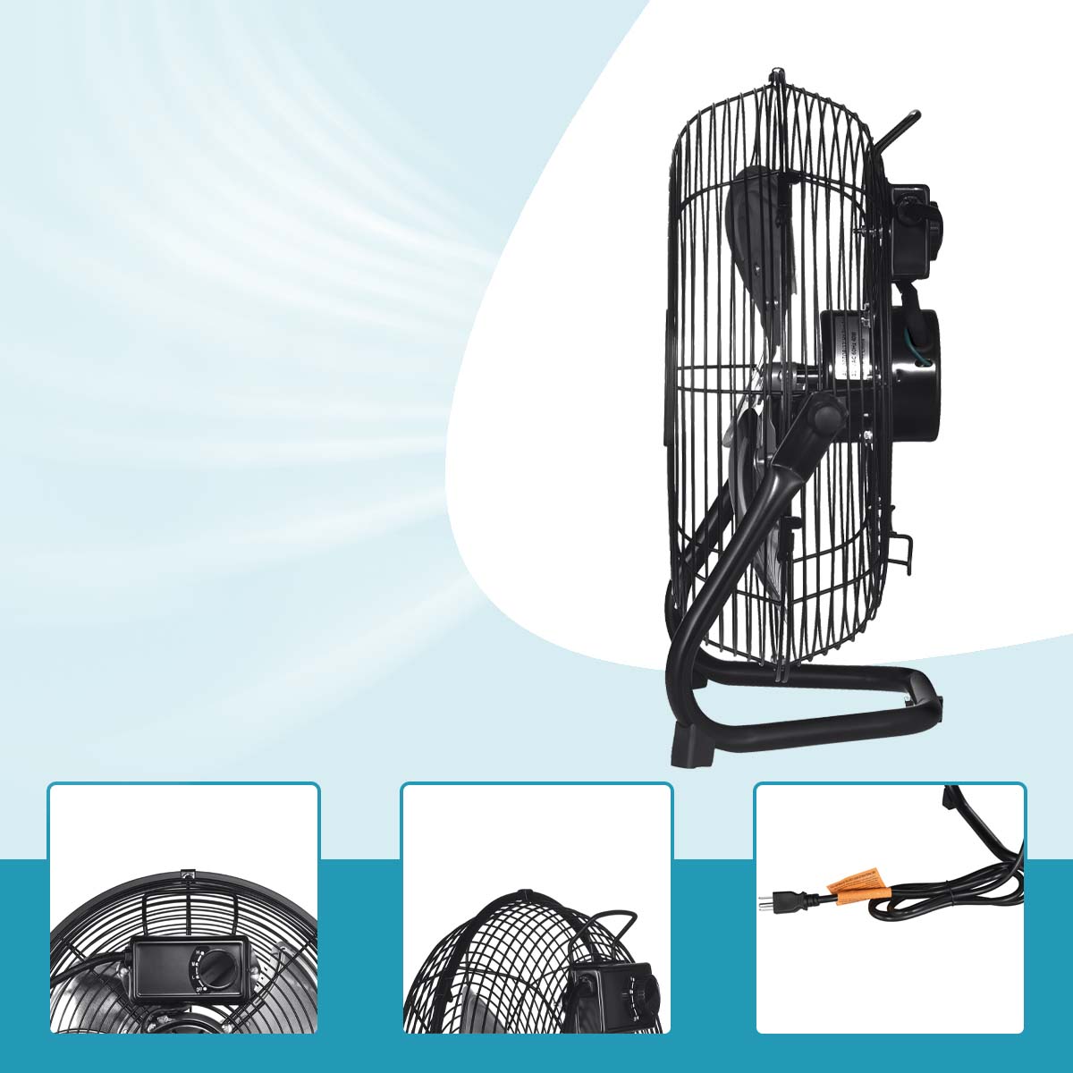 12 In. 3 Speed High Velocity Industrial Heavy Duty Metal Floor Fan In Black With Tilting Head For Outdoor Indoor Use Black Metal