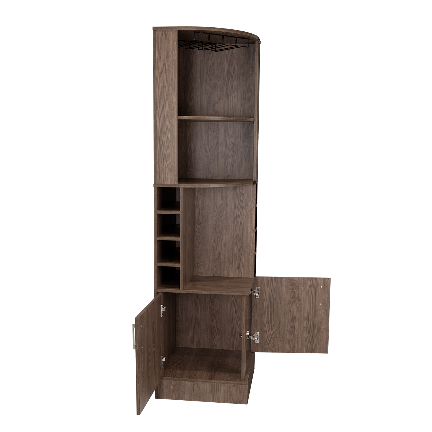 Syrah Corner Bar Cabinet, Two External Shelves Brown Primary Living Space Modern Shelves Included Particle Board