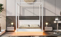 Queen Size Wood Led Canopy Bed ,Canopy Platform Bed With Support Slats, No Box Spring Needed, White Queen White Plywood