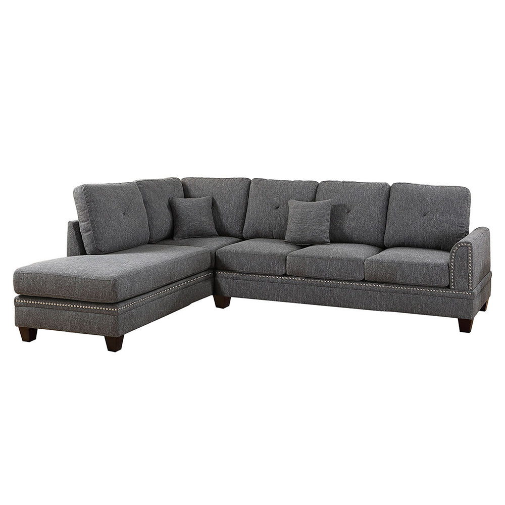 2 Pcs Sectional In Ash Black Dark Gray Fabric 4 Seat