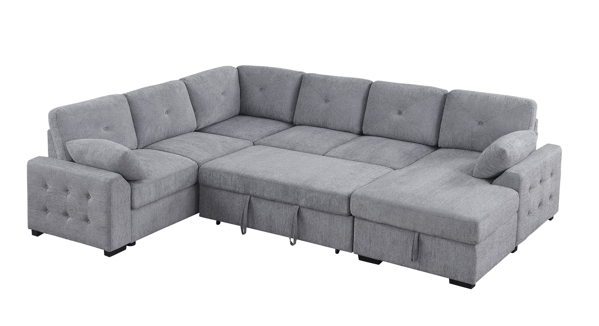 Nyhan Upholstered Corner Sectional With Pull Out Loveseat And Storaged Chaise Light Gray Medium Firm Cushion Back L Shaped Foam Chenille 5 Seat