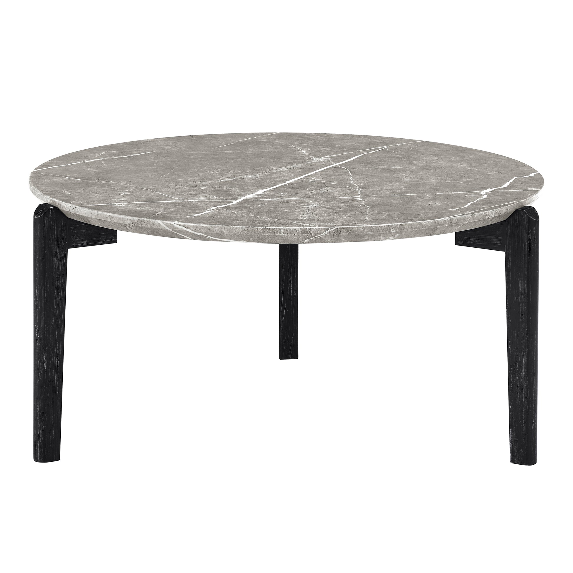 Living Room Coffee Table: Modern And Stylish 36 Inch Round Small Coffee Table, Imitation Marble Tabletop With Rubber Wood Solid Wood Legs, Wooden Coffee Table, Living Room, Office, Home Black Gray