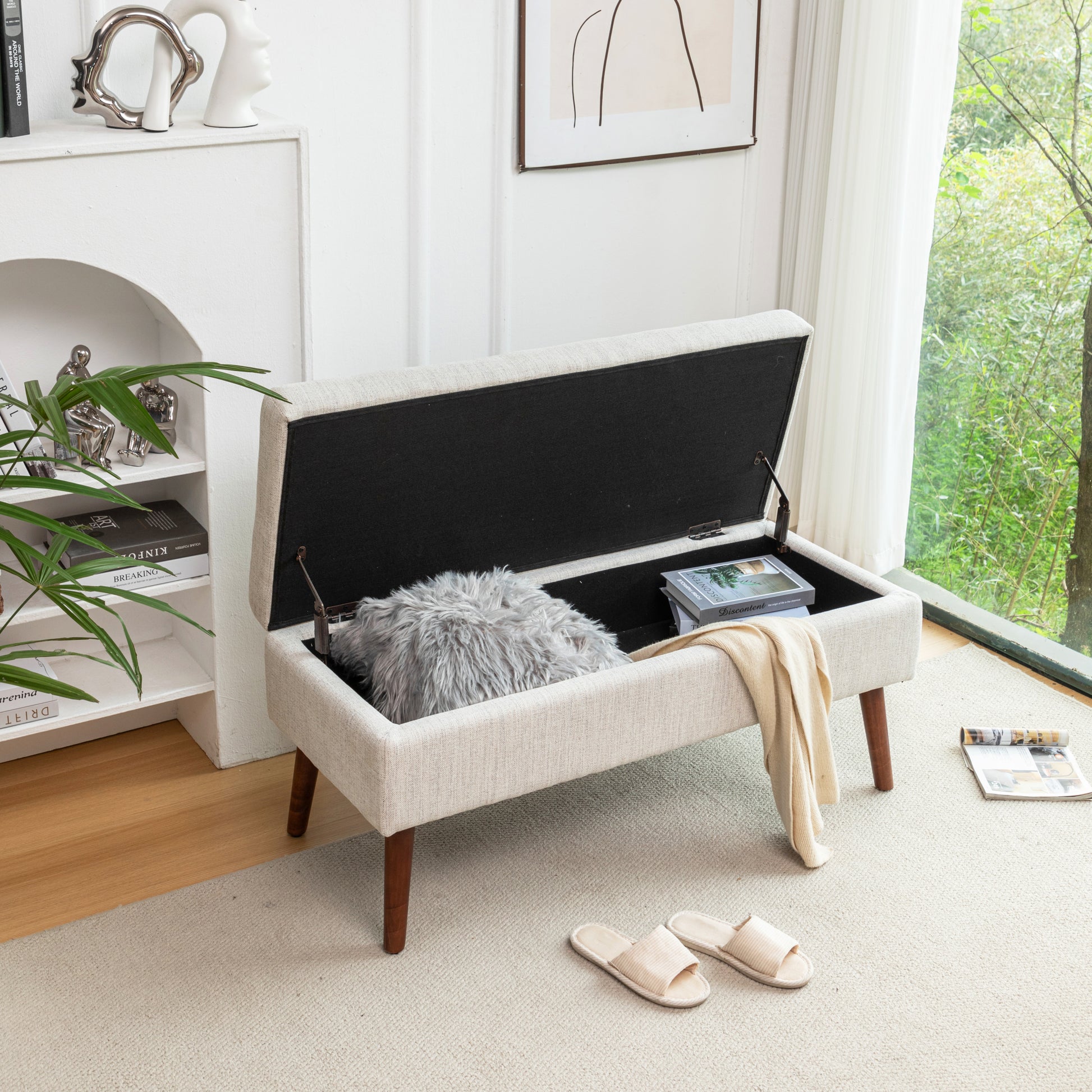 Storage Bench With Storage Bench For Bedroom End Of Bed Bench Foot Of Bed Bench Entryway Bench Storage Ottoman Bench 43.7" W X 18.1" D Off White Bench Off White Linen