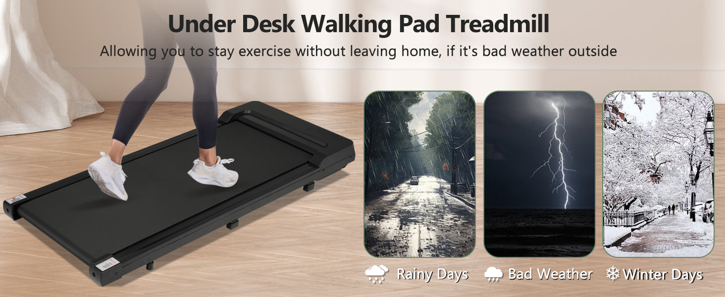 Walking Pad Under Desk Treadmill For Home Office 2.5Hp Walking Treadmill 0.6 4Mph 300Lbs Capacity Treadmill For Walking Running Remote Control Batteries Black Metal