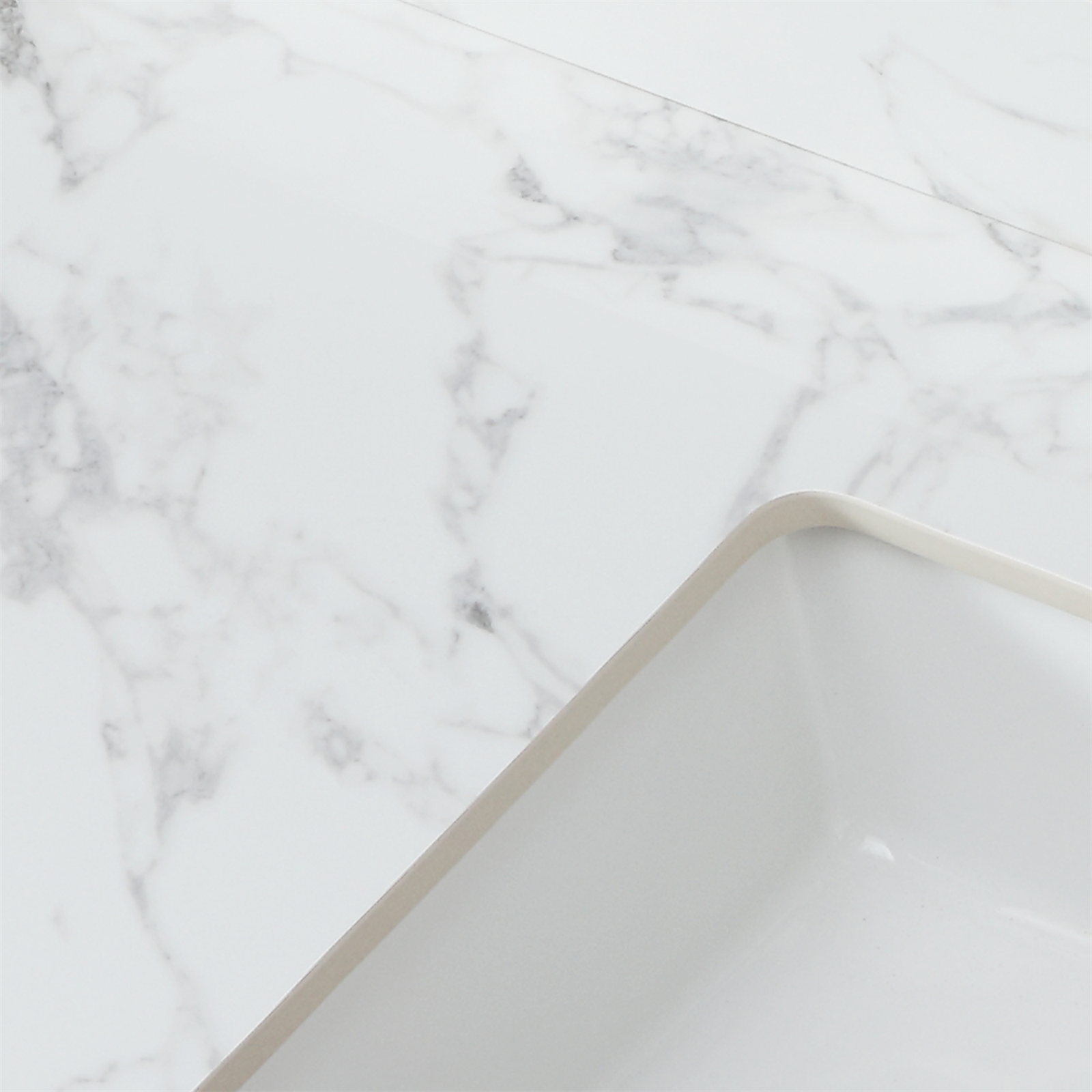 49"X22"Bathroom Vanity Top,Sintered Stone Carra Whitebarthroom Vanity Sink Tops With Rectangular Undermount Ceramic Sink With Vanity Backsplash, Three Faucet Hole Bathroom Vanity Countertop White