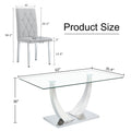 Table And Chair Set, Modern Dining Table, Tempered Glass Tabletop And Silver Colored Leg Table, Soft And Comfortable Dining Chair, Perfect For Dinner, Meetings, Home And Office Decor Gray Seats 4 Glass