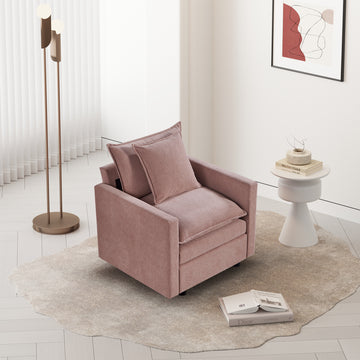 Chenille Fabric Comfy Deep Single Seat Sofa Upholstered Reading Armchair Living Room Pink Wood Foam Chenille 1 Seat