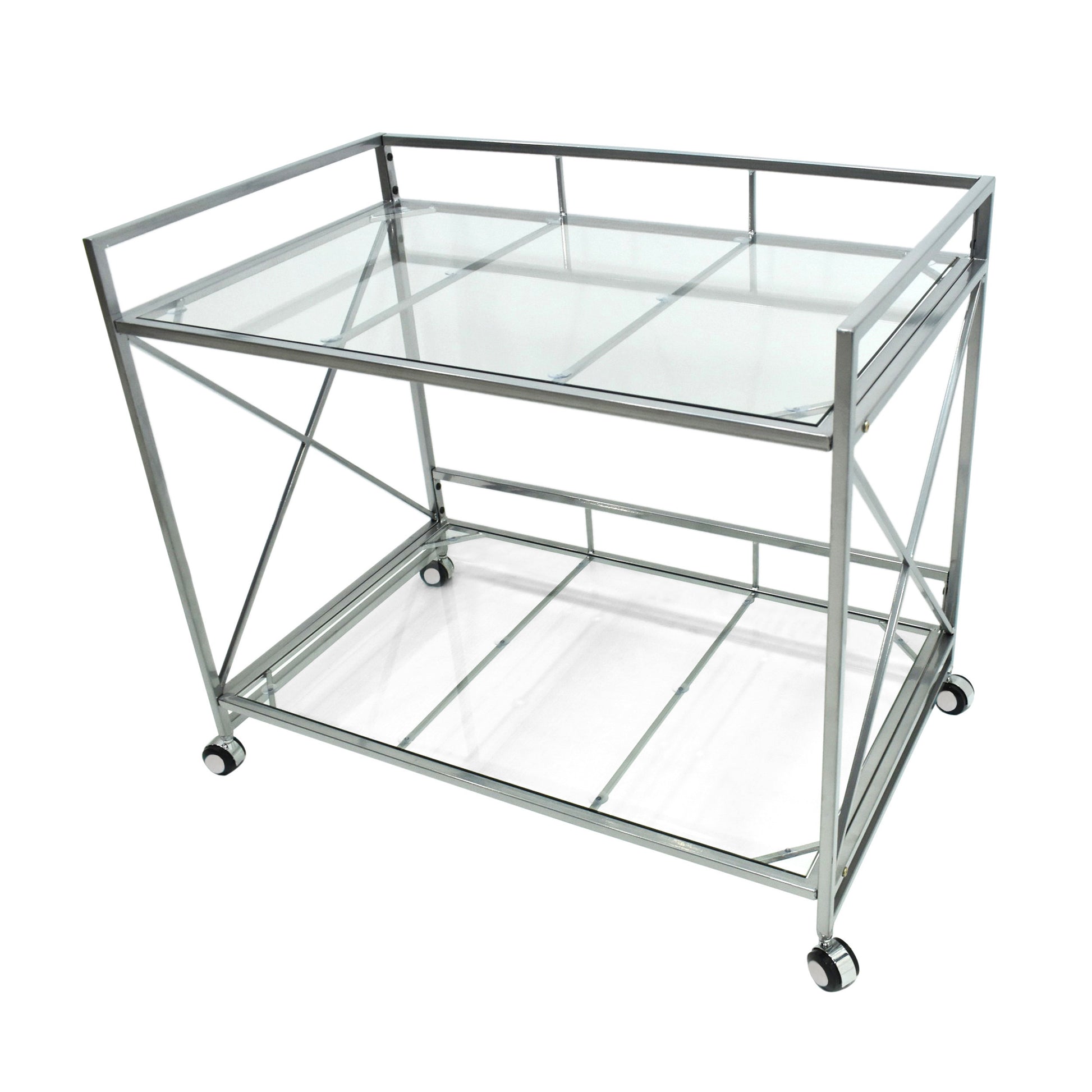 Bar Cart - Silver Glass Metal