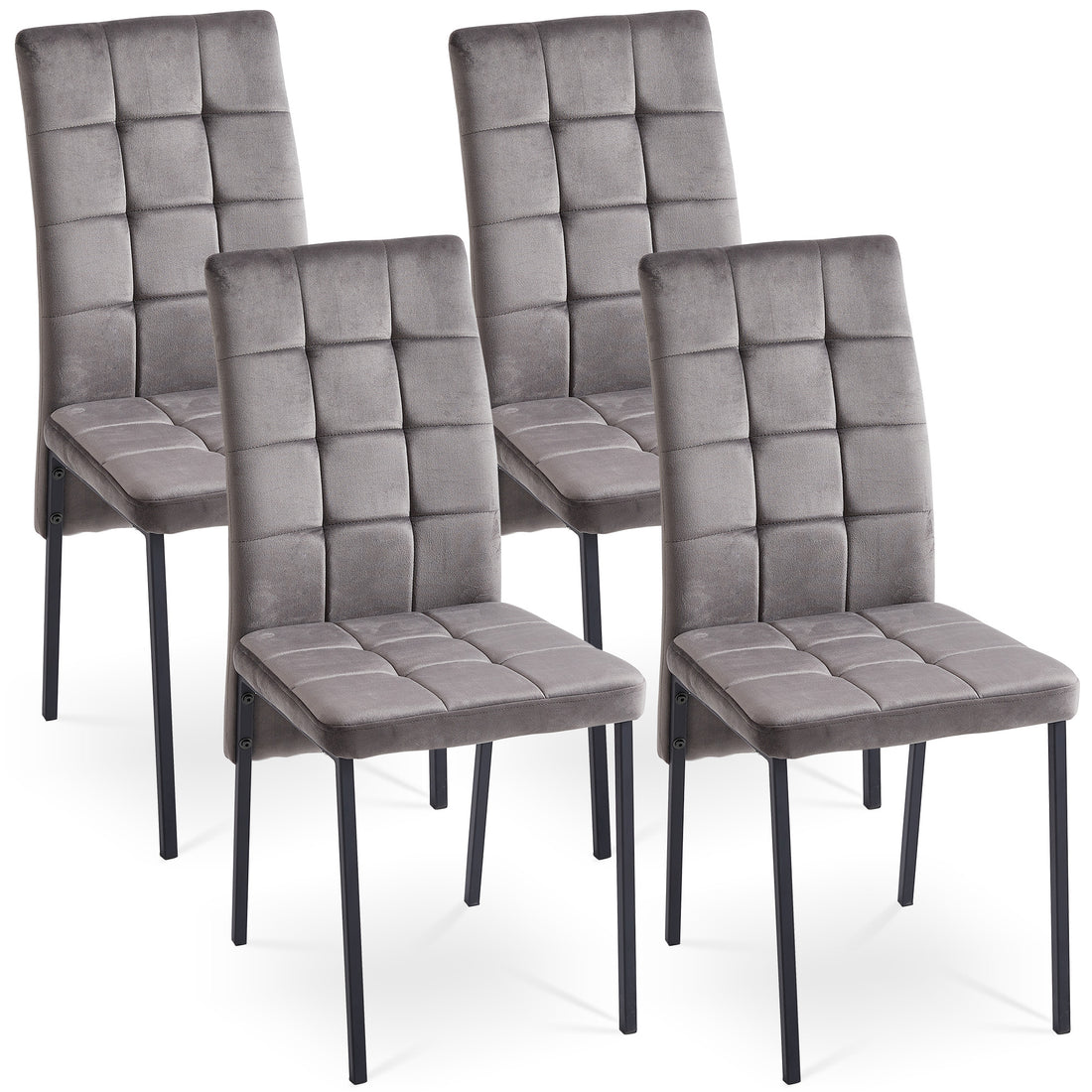 Gray Velvet High Back Nordic Dining Chair Modern Fabric Chair With Black Color Legs, Set Of 4 Metal Plaid Gray Dining Room Dry Clean Modern Dining Chairs Solid Back Foam Velvet