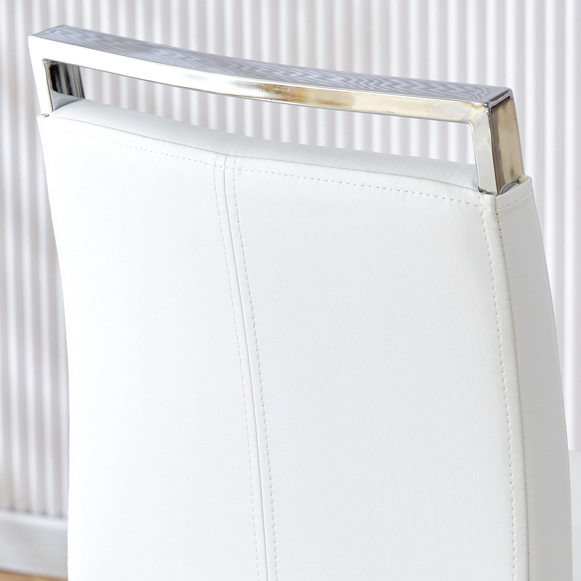 Table And Chair Set. A Rectangular Glass Dining Table With A 0.4 Inch Tempered Glass Tabletop And Mdf Board V Shaped Bracket, Paired With 2 Chairs Consisting Of Pu Seat Cushions And Silver Metal Legs. White Black Seats 2 Tempered Glass