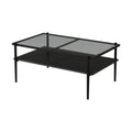 Rectangle Coffee Table With Gray Tempered Glass Top And Black Legs,Modern Table For Living Room Gray Tempered Glass