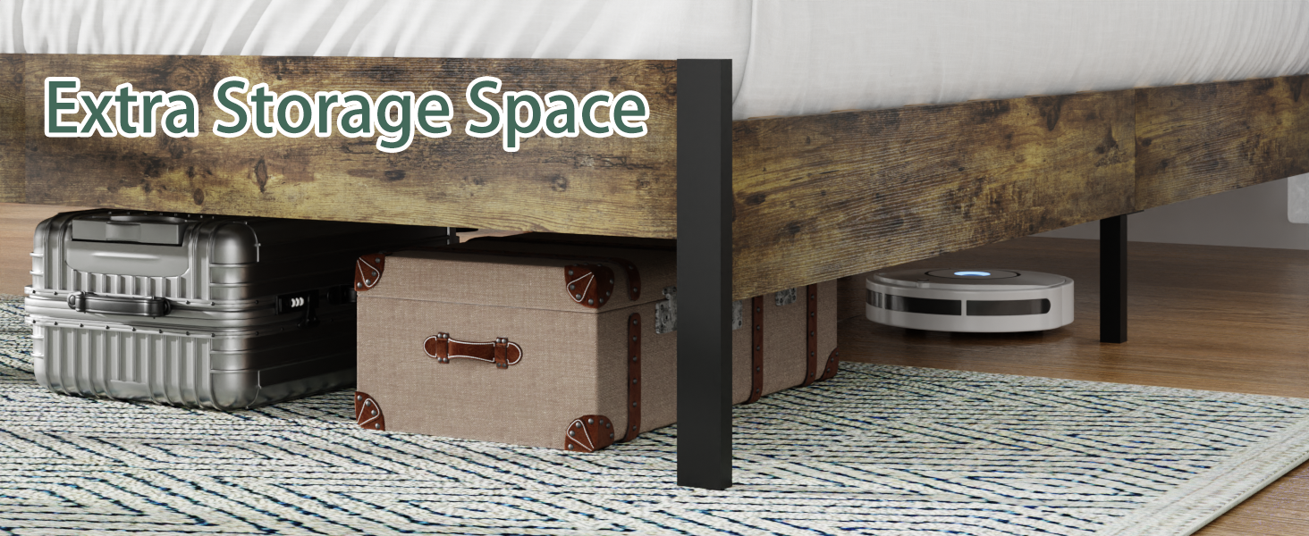 King Size Bed Frame With Upholstered Headboardqueen Bed Frame With Charging Station And Led Lights, Wood Slats, Easy Assembly,No Box Spring Needed,Industrial Brown Box Spring Not Required King Brown Metal Bedroom Bed Frame Mdf Metal