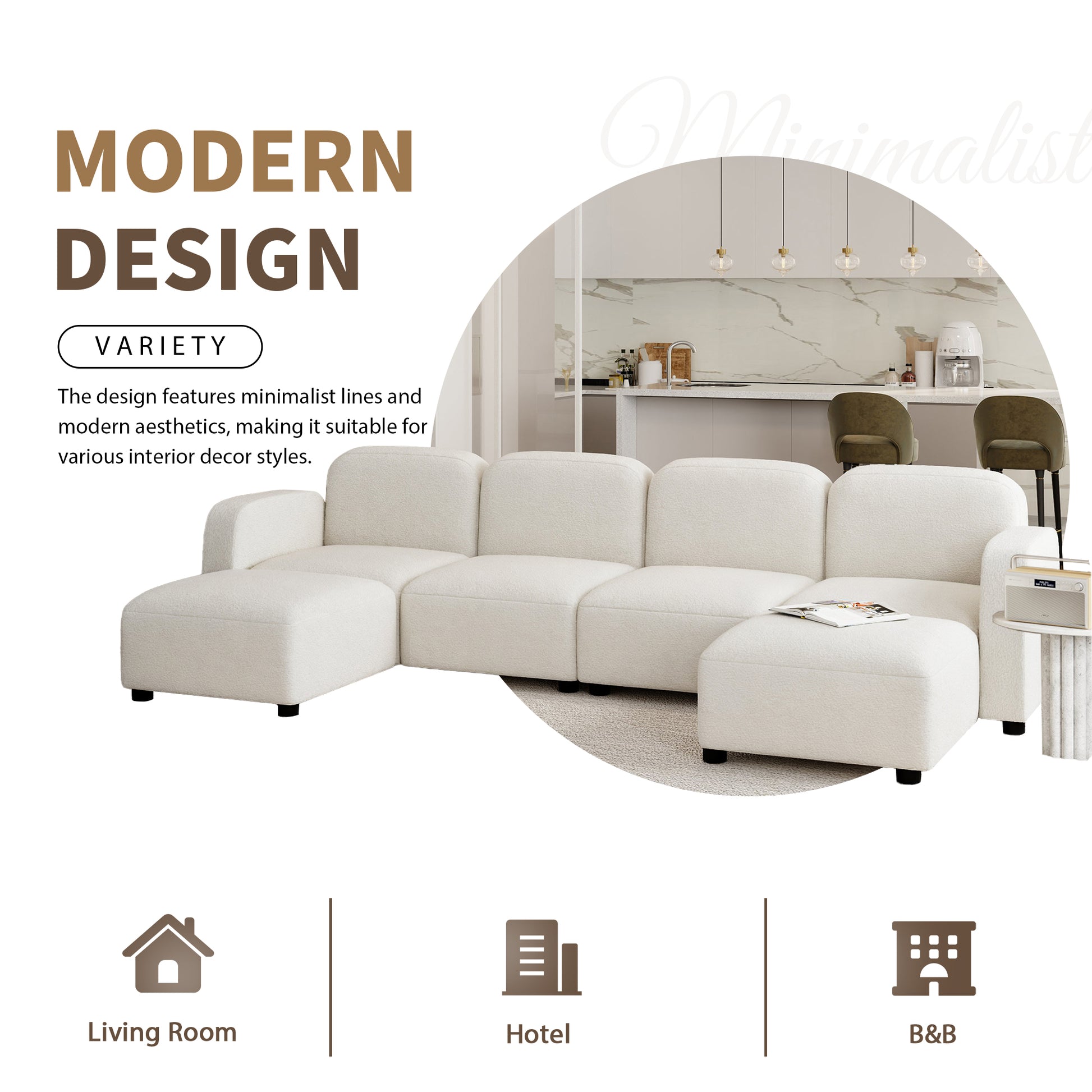 116*58" Velvet Modular Sectional Sofa,U Shaped Reversible Couch Set,Free Combination,6 Seat Sleeper Cloud Sofa Bed With Ottoman,Convertible Oversized Indoor Furniture Pieces For Living Room,Beige Beige Velvet 6 Seat