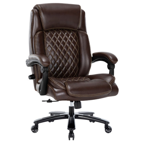 Executive Office Chair 400Lbs Heavy Duty Office Chair, Wide Seat Bonded Leather Office Chair With 30 Degree Back Tilt & Lumbar Support Brown Caster Iron Brown Office Dry Clean Round Handle Office Chairs Solid Back Casters Leather