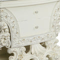 Rox 40 Inch Classic Ornate Carved Nightstand With 2 Drawer, Wood, White White Wood